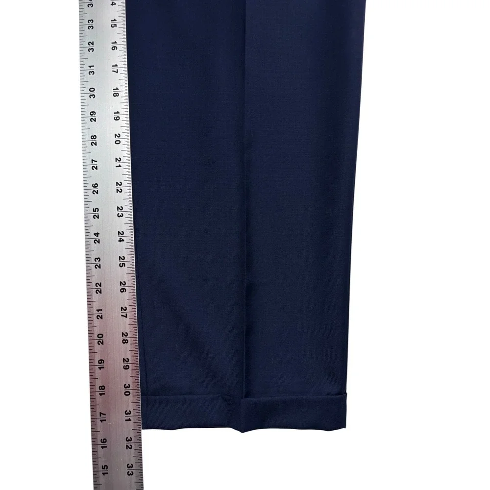 Joseph Abboud 52L 48x32 Navy Blue 2pc Pant Suit Wool Bespoke Flat Front Modern